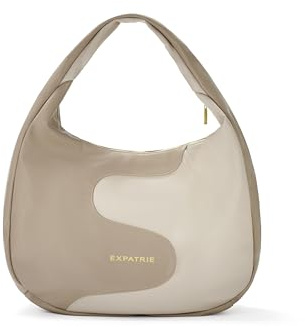 Expatrié Schultertasche Damen Beige Cream - Lina - Slouchy Hobo Bag Mittelgroß mit Reißverschluss - Zweifarbige Handtasche für Arbeit, Uni, Everyday - Veganes Leder