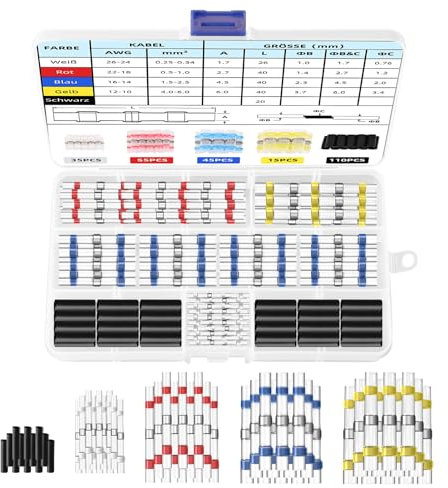Solder Seal Wire Waterproof Heat Shrink Connectors 260 PCS Solderstick Connector Kit 26-10 AWG 5 Types Joints for Automotive Electrical Marine Vehicle Engineering Wires Cable Joint