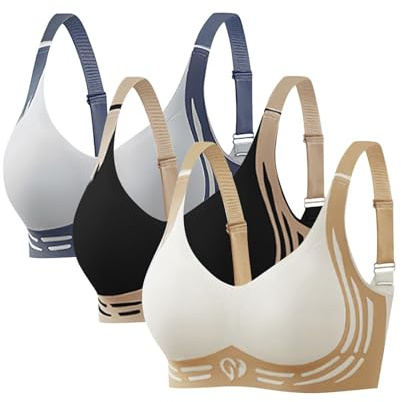 Lot De 3 Soutien Gorge Sans Armature,2025 Push Up Anti-Affaissement Soutiens Gorges Bretelles Réglables Grande Taille Soft Stretch Shock Brassière Mode Classique Casual Bra Soutien Gorge Avec Armature