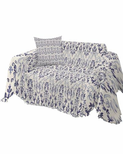 AMZRicher Purple Baroque Sofa Couch Covers for Dogs, Washable Sofa Throw Cover Single Slipcovers for Armchair with Tassels, Abstract Art Flower Pattern Couch Protector Towel Blanket M 71''x91''
