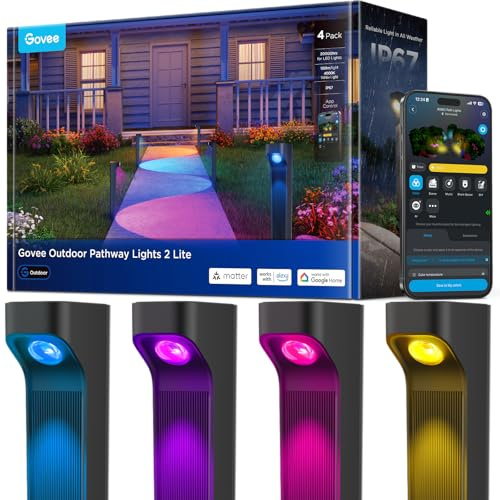 Govee Luces para Caminos Exteriores 2 Lite RGBWIC, Inteligente Iluminación de Caminos con Impermeable IP67, Compatible con Matter, Alexa y Google Assistant, Luz Exterior para Jardines para Paseo, 4pcs