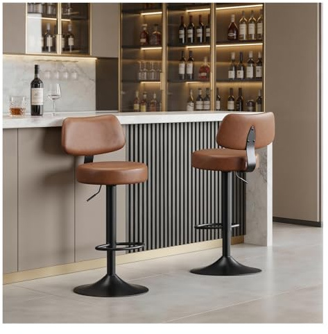 WOLTU Sgabelli Cucina Set di 2, Girevoli a 360° e Regolabili in Altezza, Sedie da Bar con Schienale e Poggiapiedi, in Pelle Sintetica e Metallo, per Cucina, Bar, Ristorante, Marrone Retrò