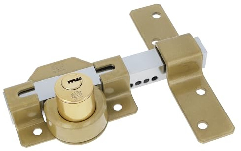 Amig - Cerrojo para Puerta - 88 x 153 mm - Con Cilindro Redondo de Seguridad - Cilindro Interior de 34 mm - Incluye 5 Llaves de Punto - Acero Acabado Martelé