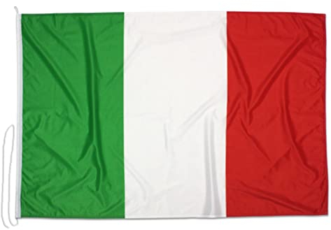 Bandiera Italia 225x150 cm in tessuto nautico antivento da 115g/m², bandiera istituzionale Italiana 225x150,bandiera d'Italia 225x150cm con cordino,doppia cucitura perimetrale e fettuccia di rinforzo