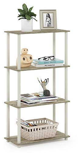 Furinno TURN-N-TUBE Storage Shelves, 4-Tier Toolless Book Shelf, Corner Shelf, Toolless Open Shelves, for Organization and Storage, Living Room, Garage, Home Office, Sonoma Oak