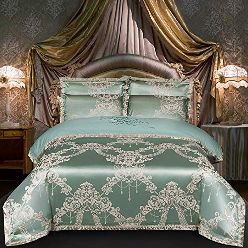 Gaoxue Örngott för dubbelsäng, jacquard-sängklädesset med dubbelsäng, ihåliga spetslakan, king size-påslakan och örngott: Blå 4_200 x 230 cm (4 delar)