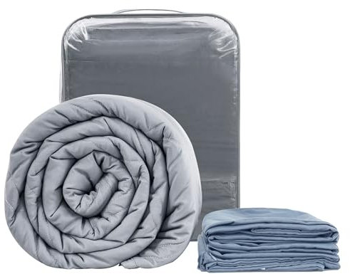 Winthome Weighted Blanket for Adult & Removable Cover, Heavy Blanket Designed for Insomnia, Anxiety and Stress Relief with Premium Glass Beads (Blue, 140x190cm 7.2kg)