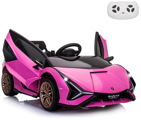 Licensed Lamborghini SIAN Kids Electric Ride On Car by TOBBI, Toddler 12V Battery Powered 4 Wheeler Driving Vehicle Toy with Remote Control/Safety Belt/Horn & LED Lights for Children Age 1-6-Pink