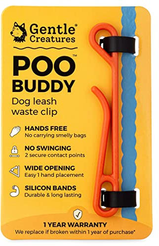 GENTLE CREATURES Poo Buddy - No Swinging Dog Poop Bag Holder For Leash - Hands Free Dog Waste Clip For Hiking - Leash Attachment