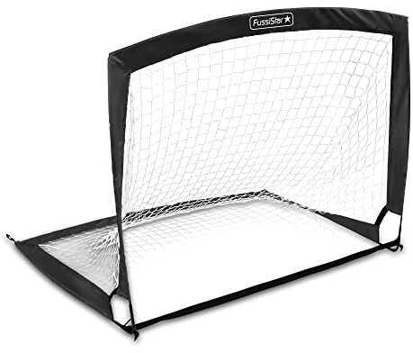 Fußballtor für Kinder (Minitor für draußen im Garten) Faltbar, klein, stabil, Größe: 120 x 90 cm - Geschenk für Fußball-begeisterte Jungen und Mädchen (schwarz)