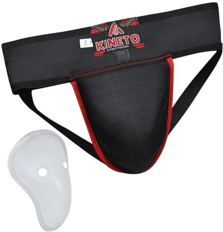 KINETO Protezione inguinale da uomo, per arti marziali, kickboxing, MMA, Muay Thai, sparring, ventilata, regolabile, per allenamento di combattimento, biancheria intima per Jiu Jitsu BJJ, ragazzi (M)