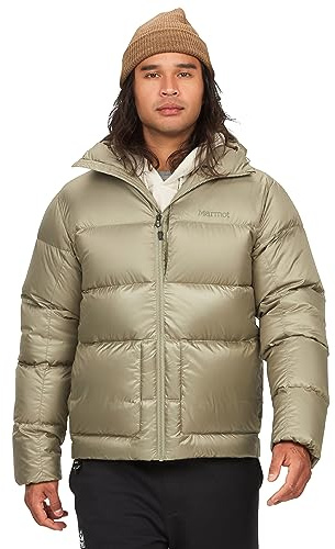 Marmot Män Guides Down Hoody, Lätt dunjacka, varm vinterjacka, vattenavvisande quiltad jacka, vindtät funktionsjacka, liten packbar friluftsjacka med huva, Vetiver, XL