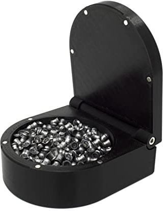 Kube3d Pellet Ammunition Case (Round) – Hard Plastic Protective Cover, Flip Lid Magnetic Ammo Box for Air Rifle Storage and Safety (Black, Fits: 500 x .177 Pellets)