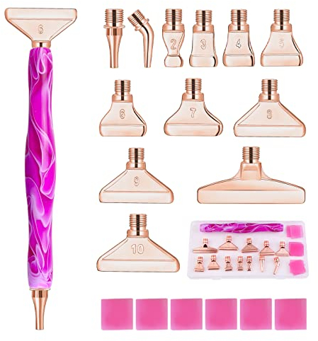 MJARTORIA 13er 5D Diamond Painting Zubehör Stift Set, Dot Painting mit Gewinde Metall Ersatz Stiftköpfen, Drill Pen für DIY Malerei Nail Art Handwerk Zeichnung Drafting (20er Rosagold)