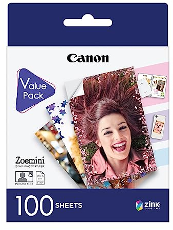 Canon Zink™ Papel Fotográfico Adhesivo 5x7,6 cm (100 Hojas) - Imprime Fotos desde tu Móvil para Pegatinas Personalizadas