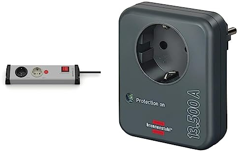 Ehmann 100063 Spezial Energieverteiler, Silber-schwarz & Brennenstuhl Steckdosenadapter mit Überspannungsschutz 13.500 A (Adapter als Blitzschutz für Elektrogeräte) anthrazit