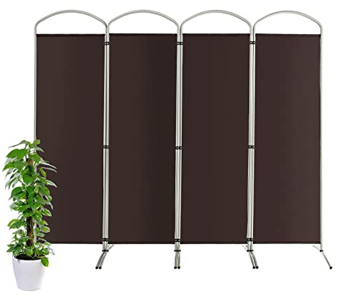 COSTWAY Paravento Pieghevole a 4/6 Pannelli, Separé Divisorio Interno ed Esterno, Pannelli Divisori per Camera da Letto, Ufficio e Soggiorno (221 x 188 cm 4 Pannelli, Marrone)
