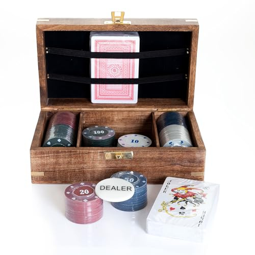 Widdop Harvey Makin träpokerset – Texas Holdem Blackjack pokerchips – sofistikerad snygg design – present till honom fars dag pappa present