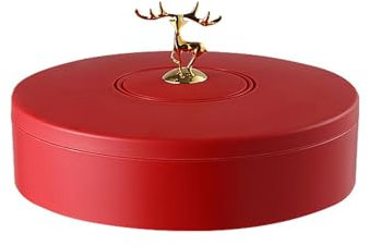 Plateau de service de collations, plateau de noix fendues, conteneurs de collations ronds, fruits secs, ustensiles de stockage de noix avec couvercles for collations de fête, 27x27x14,5 cm(Red)