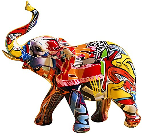 Esculturas coloridas de elefante de graffiti, adorno de estatua de elefante de pie de arte de graffiti, estatuilla de color de salpicadura de resina abstracta para figura coleccionable decoración del
