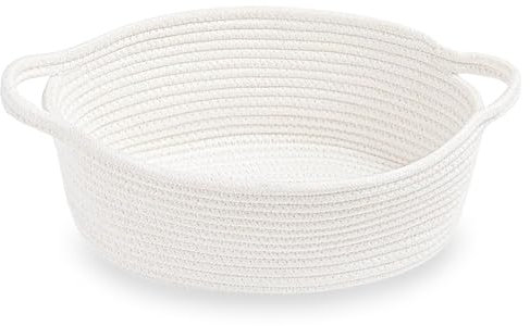 Calkkrer Weiß Cesta Intrecciata in Corda di Cotone con Manico, Cesto Regalo Vuoto, Pratico Cesto Contenitore per Giocattoli per Bambini, Organizzatore Decorativo per Camerette