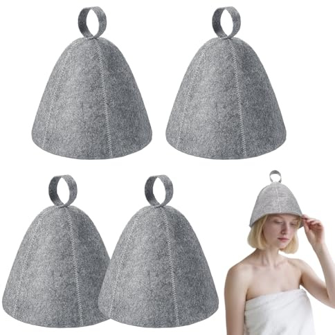 TUONYIS 4 Pezzi Cappello da Sauna, Berretti da Sauna per Uomo E Donna, Unisex Cappello in Felt per Sauna, Accessori Sauna per Saune, Spa o Bagni (Grigio)
