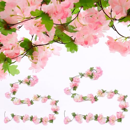 YouthLoxus Artificial Cherry Blossom, 2pcs 230cm Flower Garland Decoration, Suitable For Outdoor And Indoor Wedding Flower Wall, Banquet Hall Decoration (Pink)