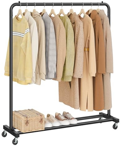 SONGMICS Clothes Rack, Garment Rack on Wheels, Coat Rack, 2 Lockable Wheels, Bedroom, Holds up to 50 kg, 38 x 110 x 141.5 cm, Ink Black HSR016BH01