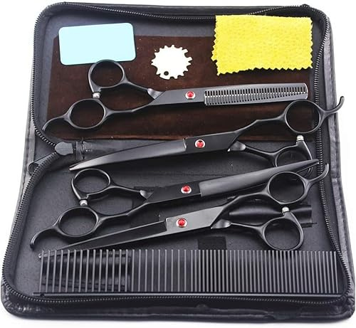 Tijeras Profesionales de peluquería para entresacar, Corte Curvo para el Cuidado de Mascotas, Juego de 7 Pulgadas