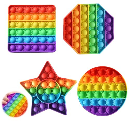 4pcs Bubble Fidget Games, Soft Silicone Decompression Rainbow Fidget Games, Suitable for Sensory Training and Adult Anxiety Relief and Decompression Puzzle Reasoning