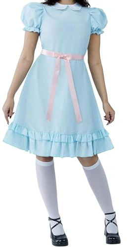 Alaurbeauty Costume da babydoll spaventoso da donna, costume da babydoll blu The Shining Twins Costume Halloween (blu, L)