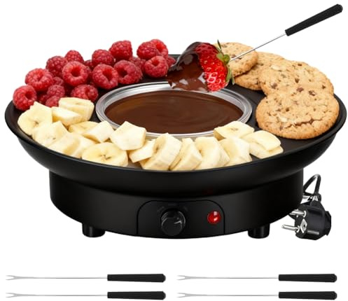 Peelanmall Chokladfondue-set 260 ml, fondue-set chokladfondue, fondue med 2 temperaturnivåer 2 gafflar, avtagbar chokladfondue perfekt för frukt, kex, julkakor (svart)