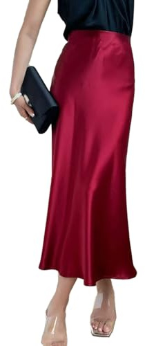 Satin Long Skirt for Women Elegant High Waist Casual Cocktail Party A-Line Silky Flowy Skirts