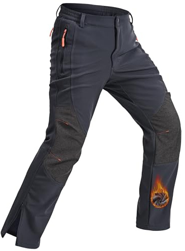 Rapoo Snow Ski Pants Men Winter Cold Weather Wear Hiking Work Cargo Fleece Lined Thermal Warm Waterproof Softshell Snowboard Outdoor Insulated Pants Zipper Bottom Leg Grey 32Wx30L
