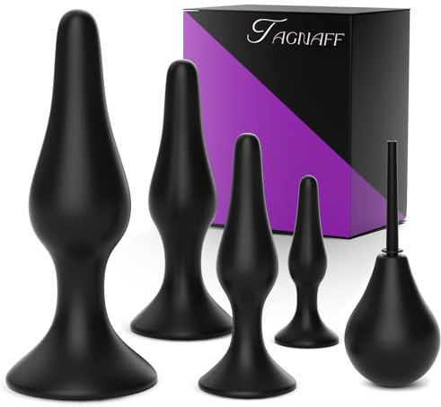 Plug Anal avec Ventouse Kit de 4+1 Tailles (S–XL) Plug anus Femme Débutante et Pro. Gode Plug Homme pour Anus, Silicone Butt Plugs Sex Toys Anals avec Poire a Lavement Sextoyse Couple Plaisir