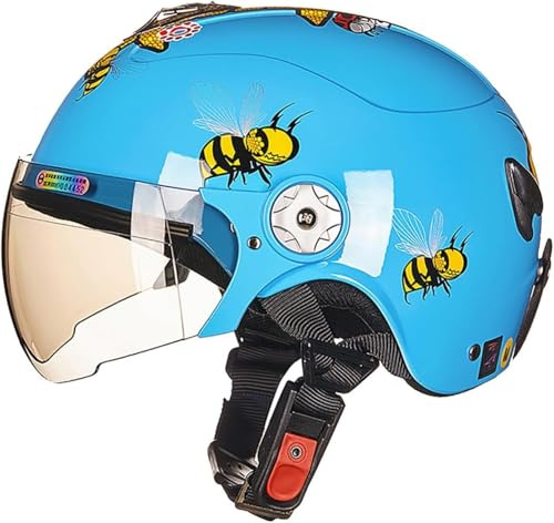 Kids Motorcycle Helmet, Lightweight Open Face Half Helmet for Boys and Girls with Sun Visor, Moped Helmet, All-Weather, for 3-16 Years Old A,50-56CM