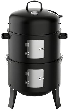 KEYO Barbecue au Charbon de Bois 3-en-1 avec 2 Grille Chromée - 342 Sq In | Fumoir de Camping Portable avec 2 Portes à Charbon Indépendantes, Petit Barbecue d'Extérieur pour Jardin, Abri, Terrasse