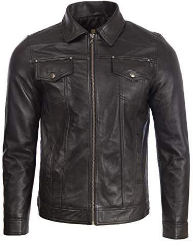 Aviatrix Hommes Tres Doux Cuir Veritable Classique Veste De Motard (AGQ5)
