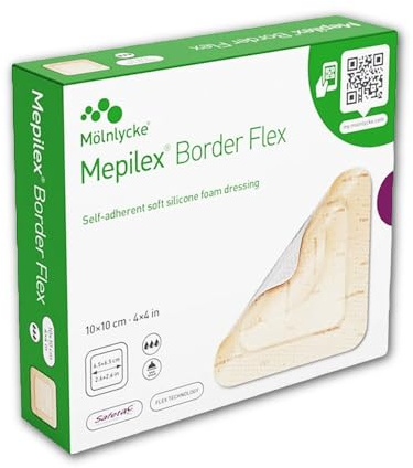 Mepilex Border Flex 10 x 10 cm självhäftande, mjukt silikonskumförband, sterilt förband