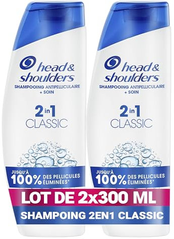 Head & Shoulders Classic 2 en 1 Shampoing Antipelliculaire 2x300ml; Jusqu'à 100% des Pellicules Éliminées, Cliniquement Prouvé; Tous Types de Cheveux; Usage Quotidien; Rafraîchissant