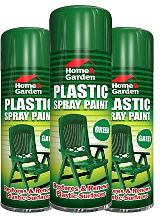 Classic Signature - 3 x Plastic Green Spray Paint 300ml / 1x Pair of Disposable Gloves, Aerosol Spray used for Metal Wood and Plastic and Glass