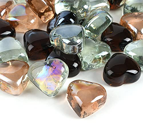 HUIANER 30PCS Heart Clear Glass Pebbles 450g, Mixed Color Stone Marbles Table Scatter Gems for Valentine's Day Decorations Vase Filler Aquarium Decor Garden Decoration