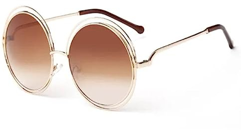 No Name Ltd Celeb Oversized Circle Sunglasses for Women Ladies Silver Dark Mirrored Lens Ibiza Trends (Gold Graident Brown)