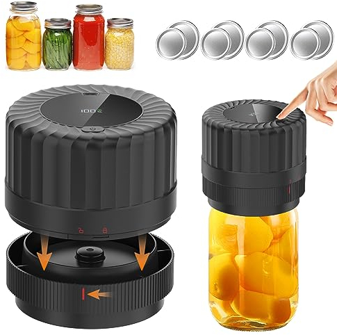 Electric Mason Jar Vacuum Sealer Kit für Breite und Normale Öffnung, HUIJUTCHEN Vakuumversiegelungsmaschine für Lebensmittel mit LED Anzeige Einmachglas Versiegelungs Set für die Lebensmittellagerung