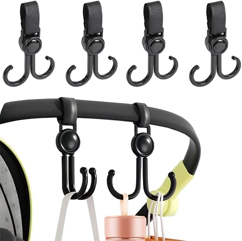 4 StüCk Kinderwagen Haken, Kinderwagen ZubehöR, Haken FüR Kinderwagen Kinderwagen Haken Drehbar, Klettverschluss Haken Kinderwagen FüR Wickeltasche, Universelle Passform FüR Kinderwagentasche