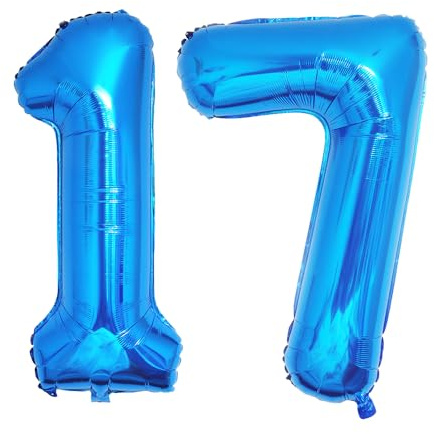 Ponmoo 40 inches Foil Balloons Numbers 17/71 Blue (101cm), Inflatable Helium or Air, Giant Balloon Number 0-9, 10-29, 30-100, Grand Balloons for Anniversary Wedding Birthday Party Decoration