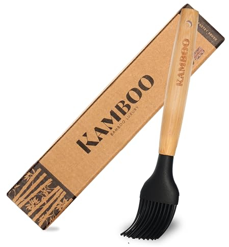 KAMBOO Silicone Pastry Brush - [BPA Free] Silicone Brush with Bamboo - for Baking and Grilling - Removable Head & Heat Resistant up to 200° (20 cm)