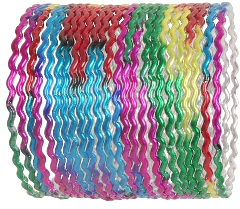 nyvara Touchstone indisk Bollywood handgjort attraktivt sicksack mönster livfull regnbåge flerfärgad handledsförstärkare elegant designer smycken armband armring. Set med 24 för kvinnor., Metall