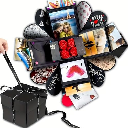 Überraschungsbox, 12 x 12 cm Explosionsbox, DIY Faltendes Fotoalbum Handgemachtes Scrapbook Geschenk Explosion Box für Geburtstag, Jahrestag, Valentinstag, Muttertag