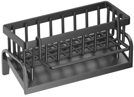 Organizer per lavello da cucina in acciaio al carbonio con vassoio di drenaggio autodrenante, porta spugna, porta asciugamani e mocio, organizer da cucina nero con gancio, accessori per cucina e bagno